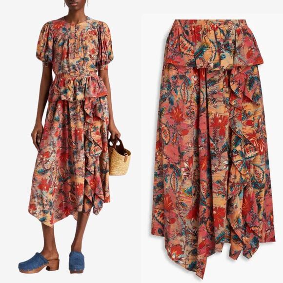 NWT Ulla Johnson Skirt Midi Long Orange Red Floral Ursa Paisley 100% Silk Sz 10 - Picture 10 of 10